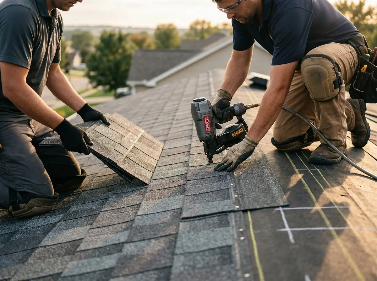 Professional roofer working on a residential roof in Chanhassen